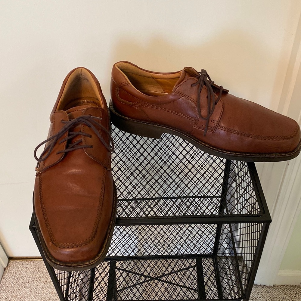 Ecco Men's Cognac Brown Leather Square
Toe Lace Up Dress Oxford EU 44.